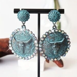 Southwest Style Turquoise Bull Head Earrings